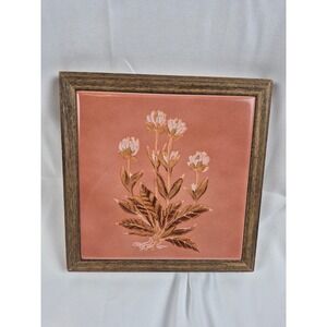 Vintage Tile Concepts Hinsdale IL Framed Ceramic Floral Tile MCM Wall Art